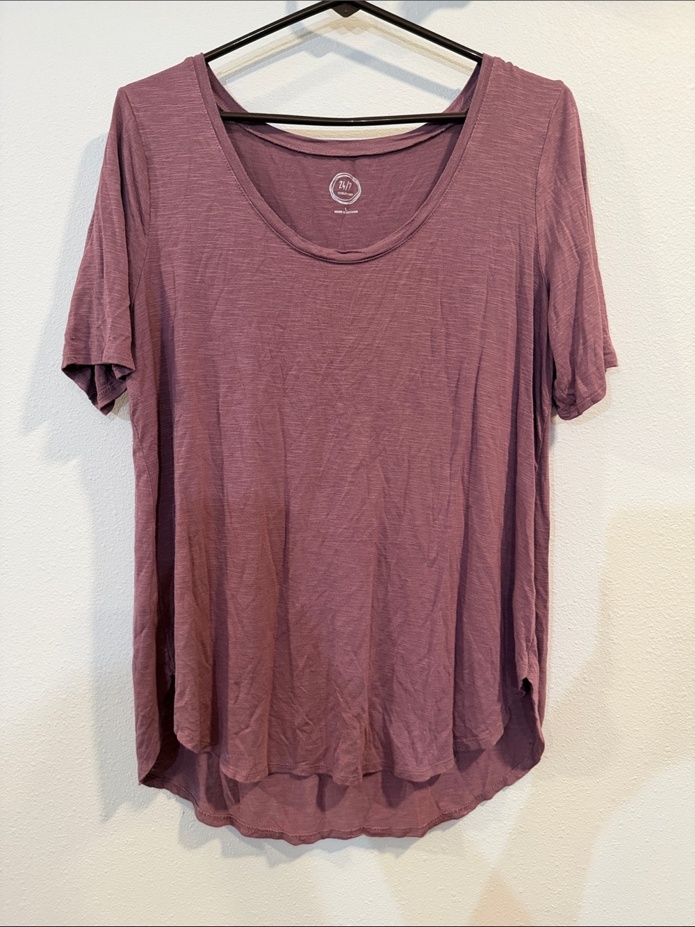 24/7 by Maurices Mauve/Purple Round Neck T-Shirt (Size: L)